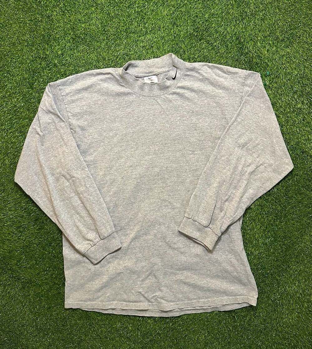 Vintage Nike Mini Swoosh Mock Neck Long Sleeve Shirt Grey XL